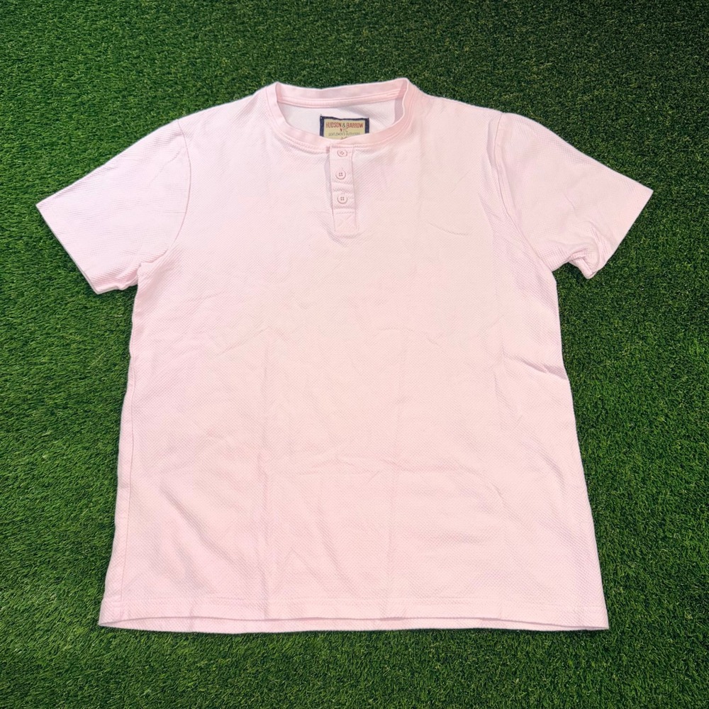 Hudson & Barrow NYC Mens Pink Short Sleeve Henley Shirt Size Large Textured